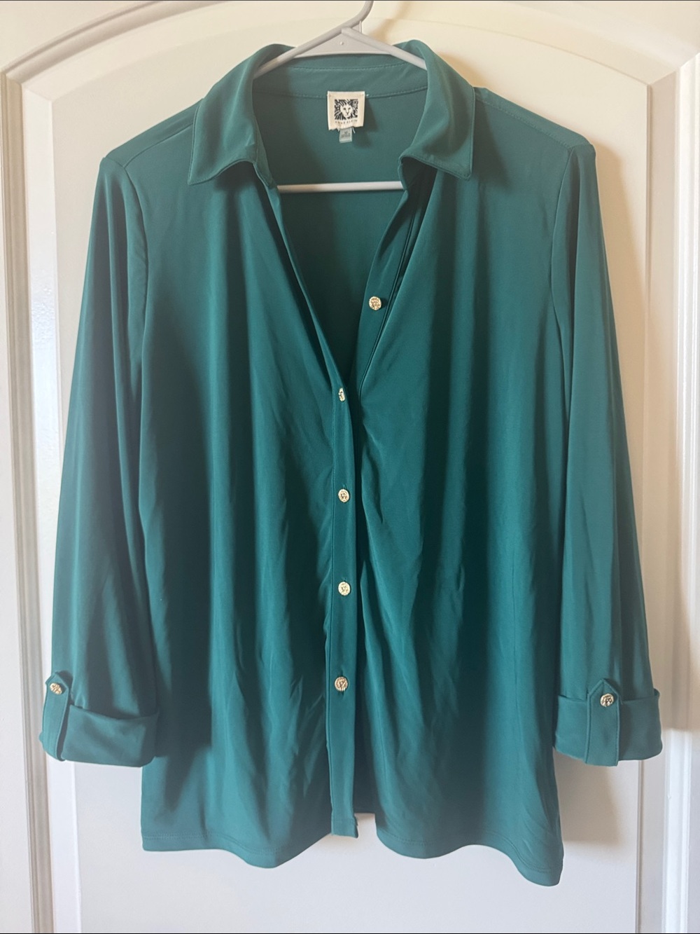 Anne Klein Classic Teal Button-Front Women's Blouse